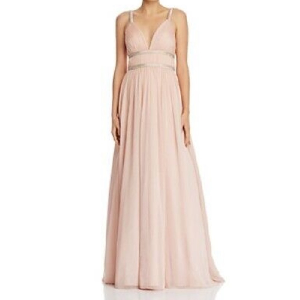 Aidan Mattox Blush Pink Pleated Chiffon Maxi Gown